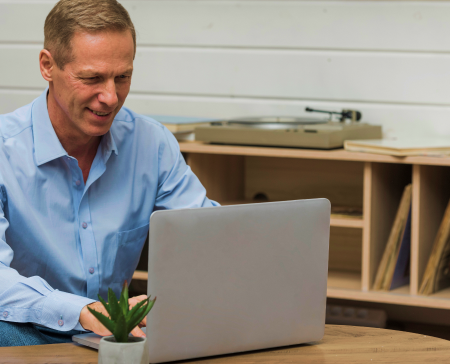 Customer completing a financing application on a laptop